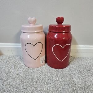 Brand new Rae Dunn Valentine's Pink and Red‎ Heart Canisters